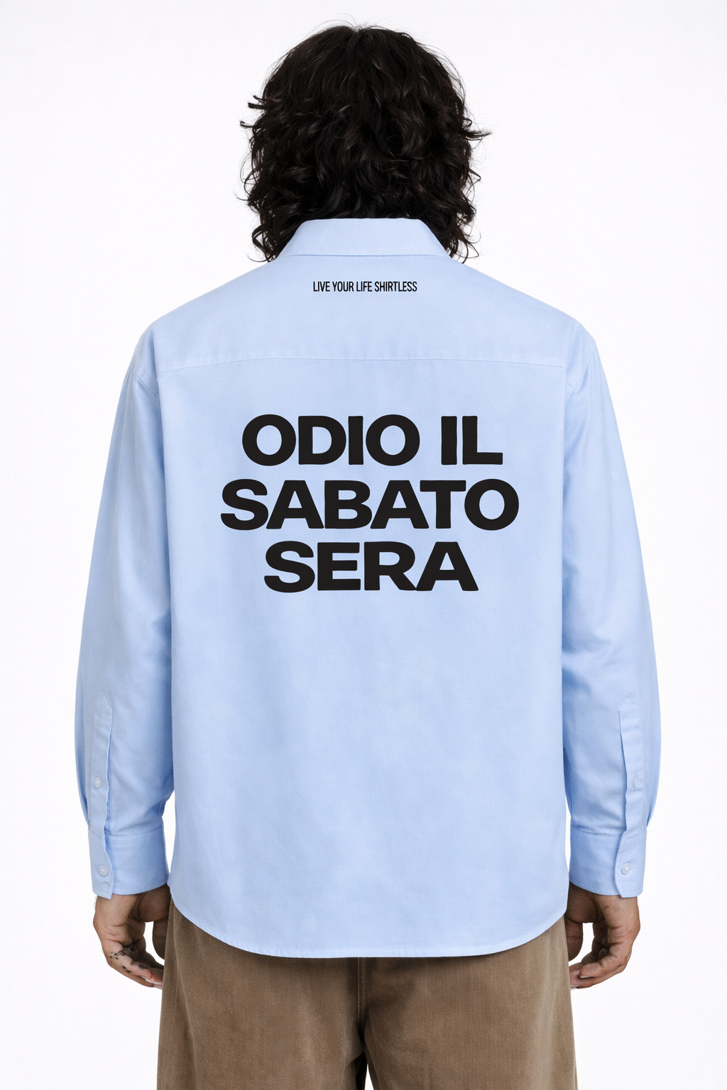 Camicia "Odio il sabato sera" celeste - Shirtless