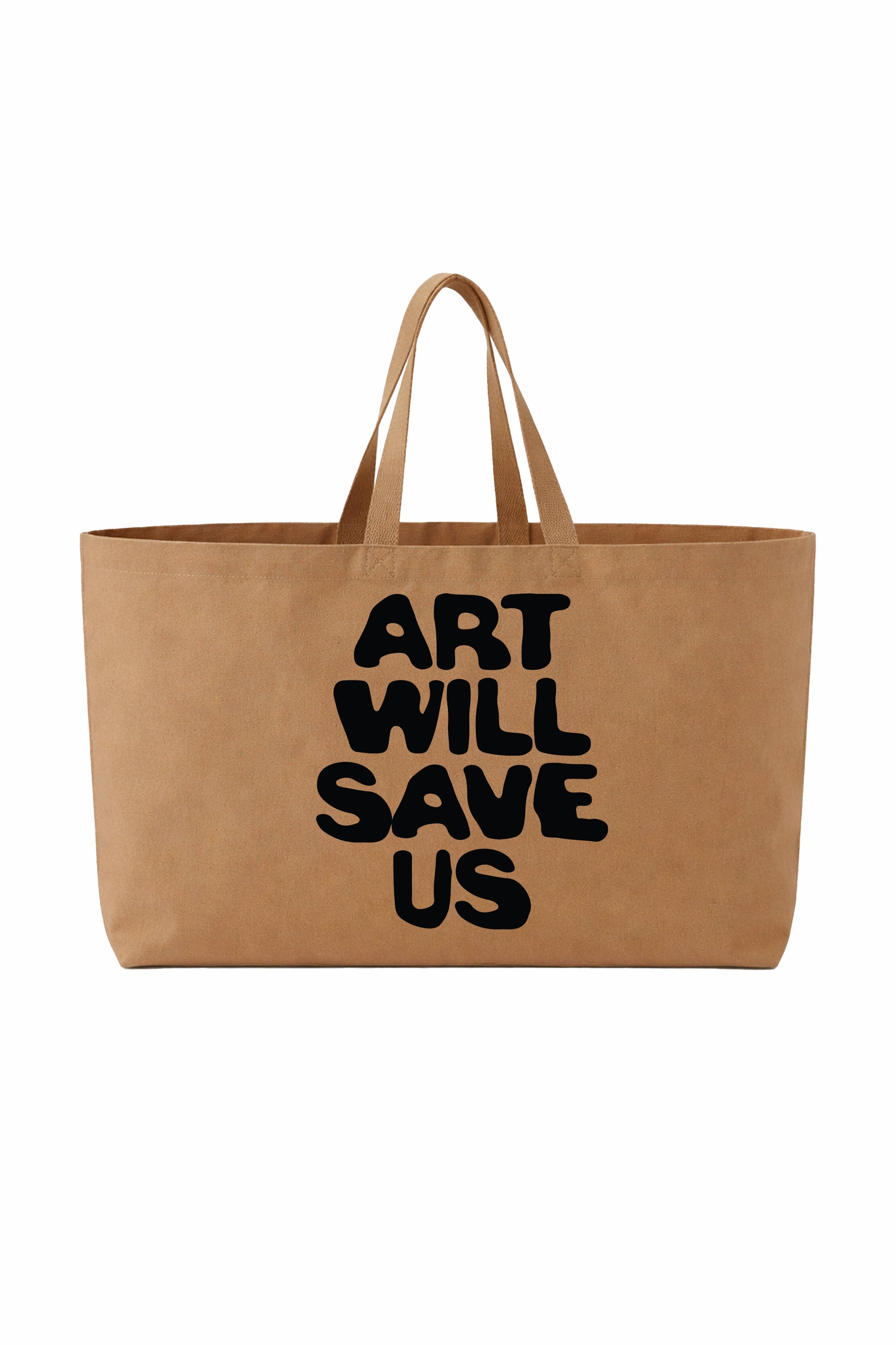 Oversized Canvas Tote Bag "Art will save us" Caramel - Shirtless