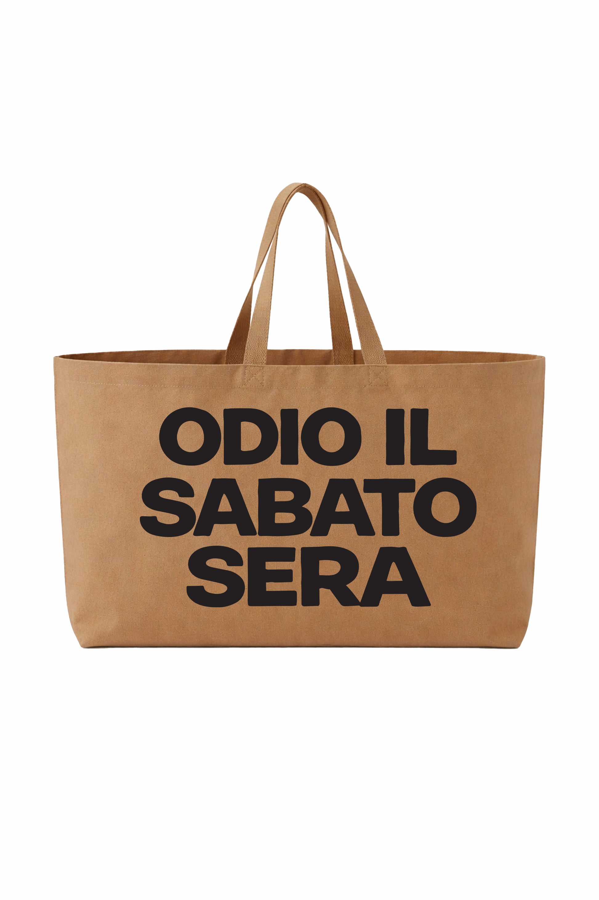 Oversized Canvas Tote Bag "Odio il sabato sera" Caramel - Shirtless