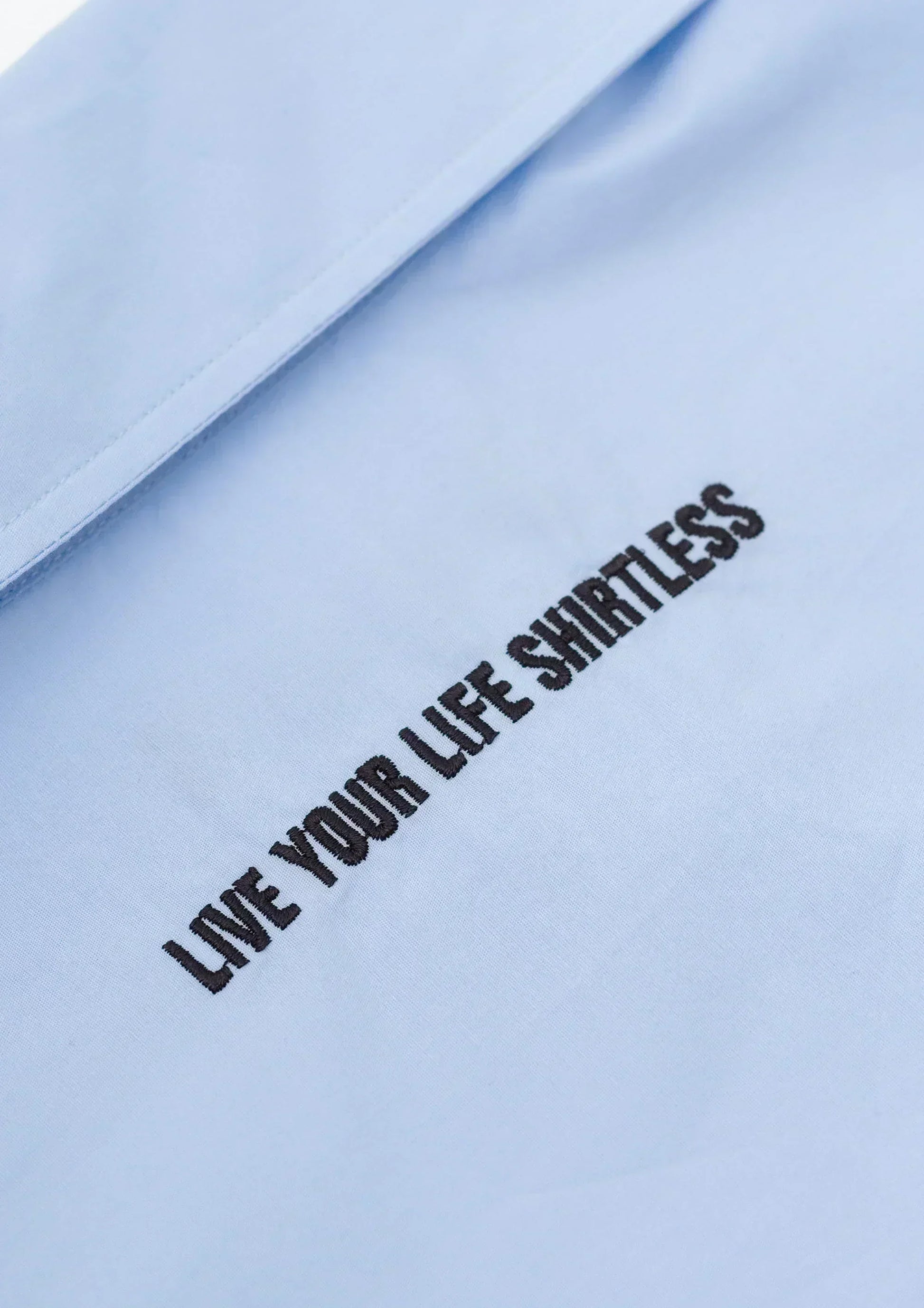 Camicia "TWO AND TWO ALWAYS MAKE A FIVE" Celeste - Shirtless